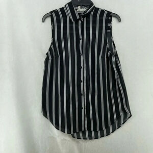 H&M Blouse Women's Sz 6 Black White Striped Sheer Unlined Collared Sleeveless